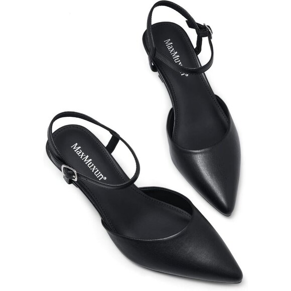 🆕Black Faux Leather Women's Pointed Toe Kitten Heels Ankle Strap Wedding Shoe - Picture 3 of 6